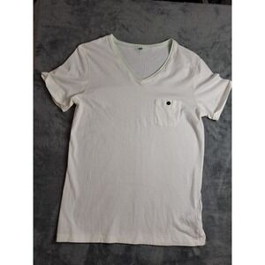 Mens United Colors Of Benetton Large T Shirt White. Pocket Cotton. Preppy Casual